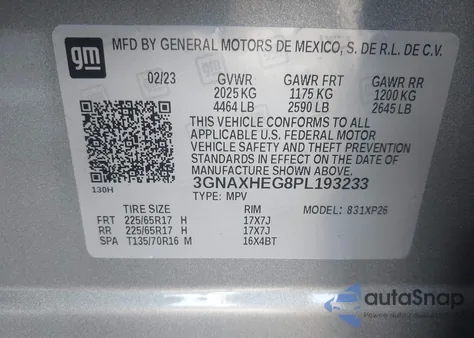 2023 Chevrolet Equinox Fwd Ls z USA, uszkodzony, nr VIN 3GNAXHEG8PL193233